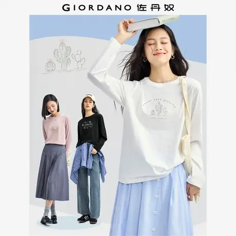 佐丹奴T恤女装纯棉植物印花针织圆领长袖T恤 13324555图片