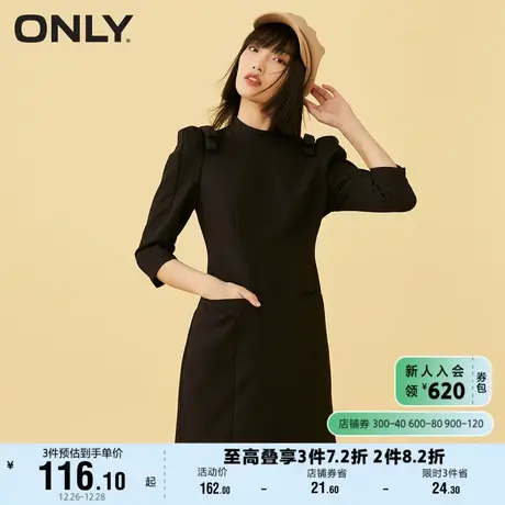 ONLY奥莱春夏黑色收腰显瘦蝴蝶结半高领连衣裙女商品大图
