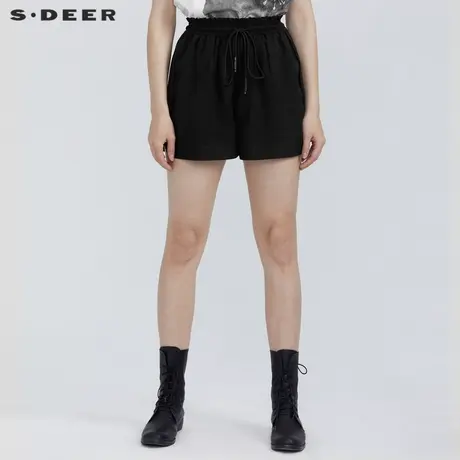 sdeer圣迪奥夏季甜美松紧木耳边拼接黑色半身裙短裙女S20261307图片