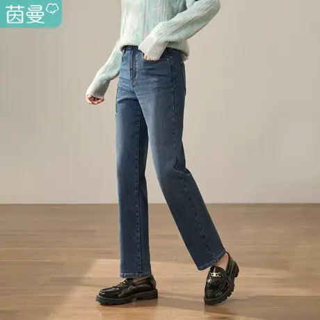 【商场同款】茵曼冬女装新款显高显瘦显腿长复古直筒牛仔裤图片