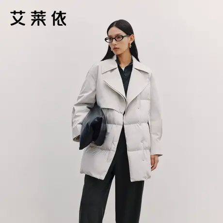 艾莱依致感鹅绒羽绒服女新款摩登时尚都市保暖通勤风衣领高级外套图片