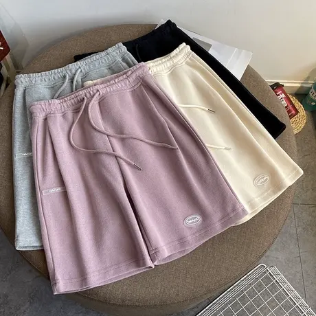 港风运动短裤女夏宽松2021新款直筒卫裤显瘦休闲阔腿ins潮五分裤图片