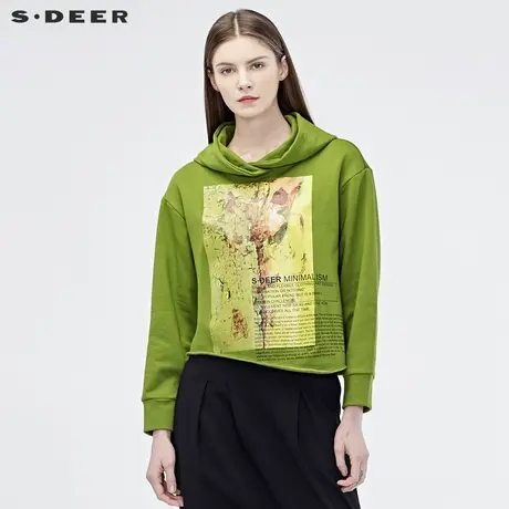 sdeer圣迪奥简约休闲连帽字母印花不规则摆落肩袖卫衣S19182203图片