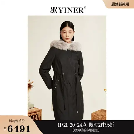 YINER音儿奥莱女装冬季收腰狐狸毛领保暖连帽廓形皮草高级感图片