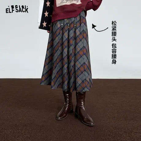 妖精的口袋格子半身裙女2023冬季新款a字气质格纹百褶裙半身长裙图片