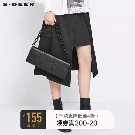 sdeer圣迪奥女装春秋装腰带口袋字母不规则高腰半身裙S21381109图片