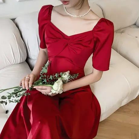 敬酒服新娘2024新款夏季酒红色订婚回门小礼服女平时可穿性感高端图片
