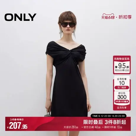 ONLY2025夏季新款舒适弹力纯色胸前扭结露肩设计短裙连衣裙女图片