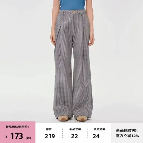 【7/08 20点新品9折】omont蛋挞家复古格纹宽松慵懒高腰休闲裤子图片