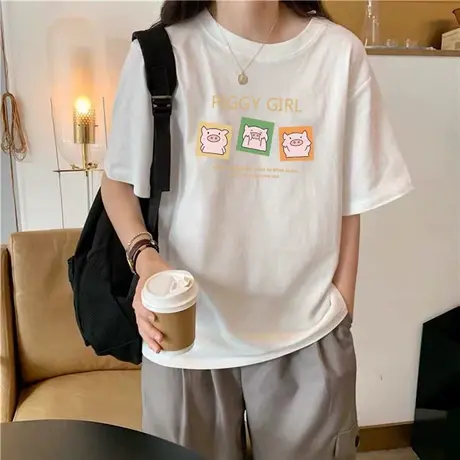 纯棉短袖T恤女装2023年新款夏季韩版大码宽松t桖上衣设计感小众潮图片
