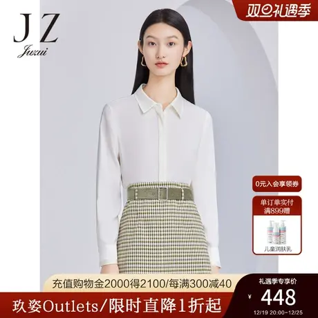 JZ玖姿商场同款休闲通勤风牙签褶白衬衫女2023秋季新款JWCQ60104图片
