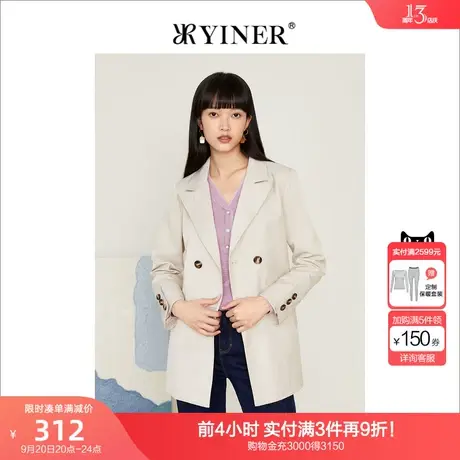 音儿美地女装2022秋季新款中长款西装领双排扣气质风衣外套女图片