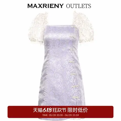 【奥莱】MAXRIENY夏季旗袍连衣裙复古古典中式泡泡袖收腰显瘦裙子图片