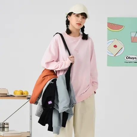 蛋挞家圆领卫衣女早秋薄款2021年新款时尚潮宽松套头春季长袖上衣图片