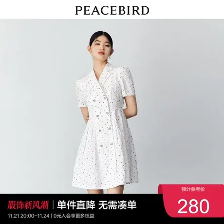 #太平鸟 2023年春季波点西装领连衣裙高腰修身提花双排扣裙子奥莱图片