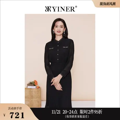 【千金风】YINER音儿专选女装春季法式木耳花边拼接皱褶连衣裙图片