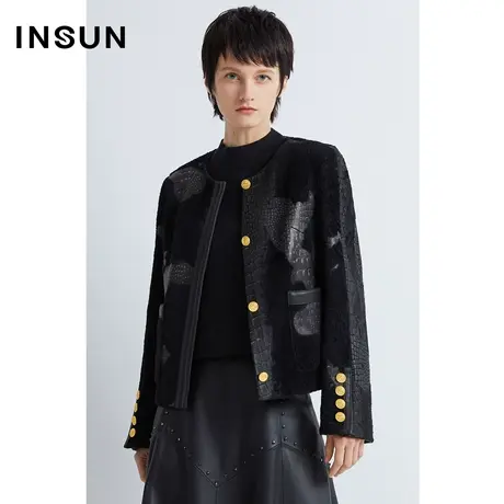 INSUN恩裳冬季羊皮压花皮草外套图片