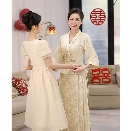 年轻妈妈装婚宴礼服2024新款春秋喜婆婆两件套气质优雅高贵旗袍裙图片