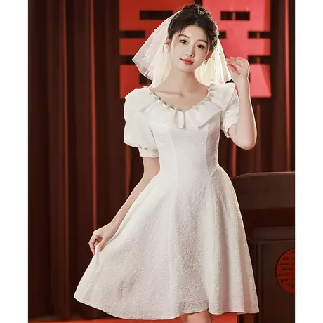 登记领证小白裙2023新款订婚礼服女夏季小个子短款白色连衣裙甜美图片