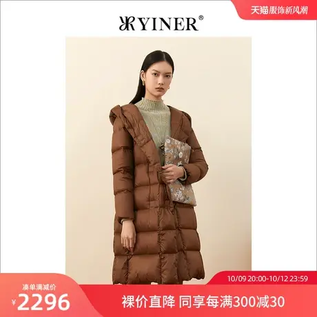 YINER音儿女装冬季新款大牌高端加厚格纹连帽羽绒服图片
