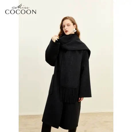 MISSCOCOON静奢风2023冬装新款女装气质百搭深灰长大衣图片