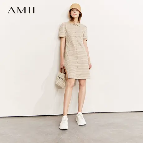 Amii2025夏季新款polo连衣裙女短袖初恋系棋盘格子小个子裙子气质图片
