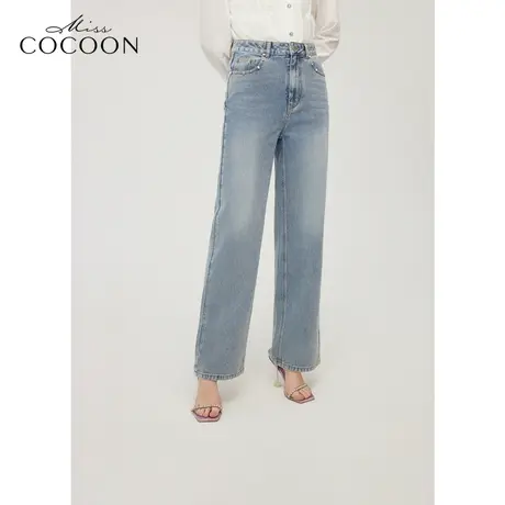 MISSCOCOON浅蓝色水洗复古牛仔裤女24春季新款休闲裤图片