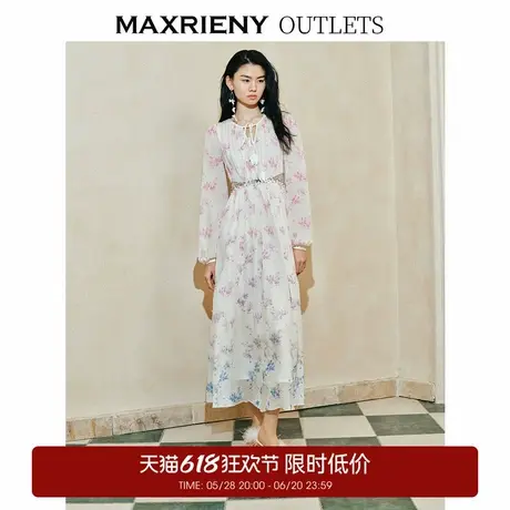 【奥莱】MAXRIENY复古优雅兰花渐变印花连衣裙图片