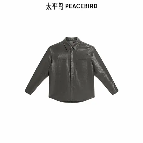 【王鹤棣同款】太平鸟男装 潮流衬衣休闲PU皮长袖衬衫男B1CHF1421图片