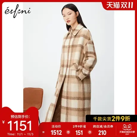 【商场同款】伊芙丽气质毛呢外套2020冬季新款格纹大衣1BA570521图片