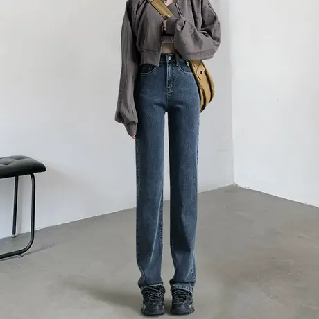 高腰直筒牛仔裤女春秋2023年新款修身显瘦百搭梨形身材烟管长裤子图片