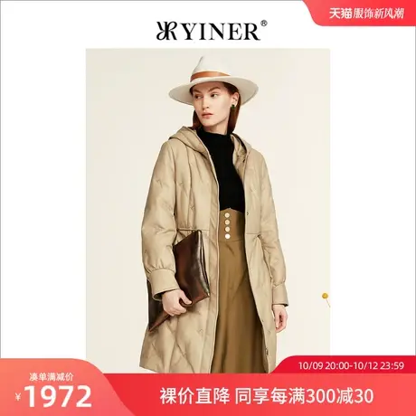 YINER音儿女装2022冬季新款连帽设计感真皮羽绒服图片