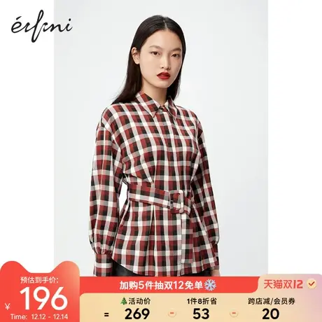 【商场同款】伊芙丽2020新款冬装复古格子收腰衬衫女1BA223581图片