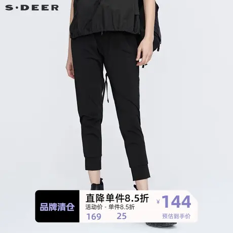 【秒杀】sdeer圣迪奥女装个性松紧字母插袋九分裤S21280817图片