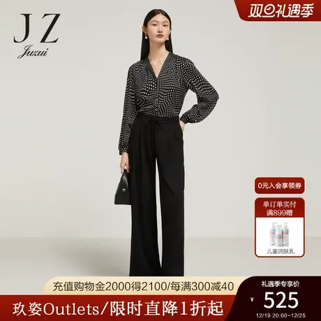 商场同款JZ玖姿黑色显瘦阔腿裤女装2023秋季新款休闲裤JWCQ11001图片