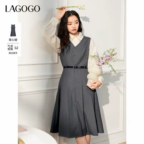 LAGOGO灰色miu系背心连衣裙女拉谷谷2025年春新款高级感修身裙子图片