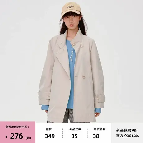 【7/08 20点新品9折】omont蛋挞家复古立领单排扣中长款风衣外套图片