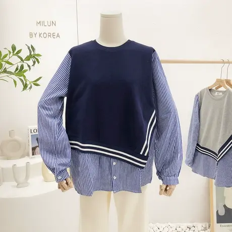 假两件套装上衣2022春季新款韩版简约时髦小众设计感衬衫卫衣拼接图片