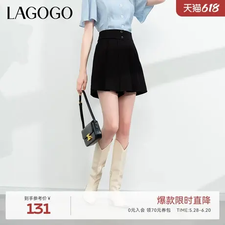 LAGOGO小个子黑色短款休闲裤女拉谷谷夏季新款高腰宽松百搭阔腿裤图片