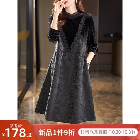 宝诗黎蕾丝丝绒拼接长袖连衣裙显瘦设计感时尚装长裙2023秋季新款图片