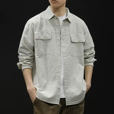贴布休闲衬衫男长袖春季2024新款男装大码男士衬衣外套潮牌春秋款图片