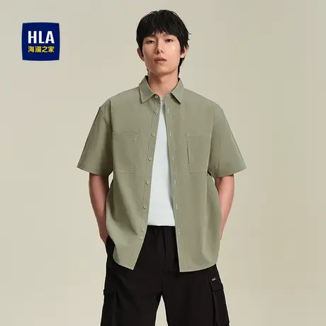 HLA/海澜之家休闲外套款短袖衬衫25春夏新工装时尚口袋通勤衬衣男图片