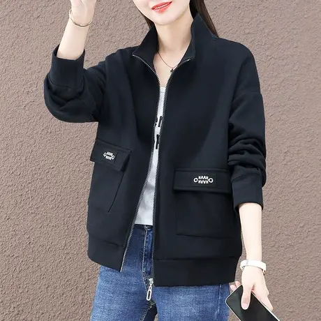 短款卫衣外套女春秋2024年新款时尚机车服立领宽松休闲上衣百搭潮图片
