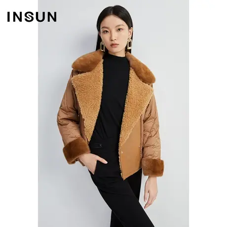 INSUN恩裳线上专选冬季水貂毛领羊毛门襟羽绒皮草图片