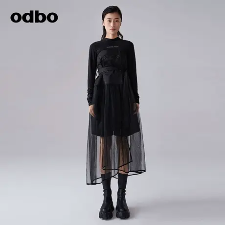 odbo/欧迪比欧时尚设计感宫廷复古高腰网纱连衣裙女春季新款A字裙图片