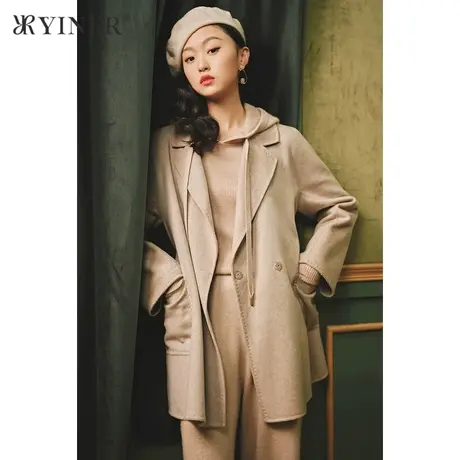 YINER音儿女装冬季羊毛含羊绒双面呢大衣图片