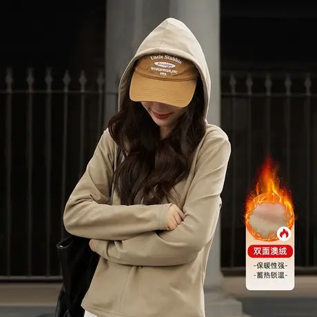 巨保暖！双面澳绒打底衫，可做卫衣连帽长T女内搭图片