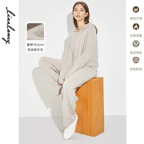 [特价]朗姿奥莱清仓休闲家居美丽诺羊毛裤冬季时尚阔腿休闲裤子女图片