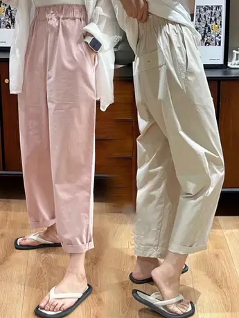 休闲九分奶奶裤子女夏季薄款大码女装胖妹妹mm梨形宽松遮肉哈伦裤图片