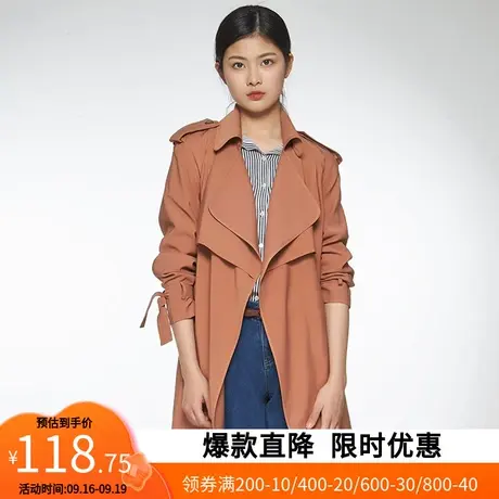 艾格2023春季女装百搭系带纯色中长款风衣外套Z540图片